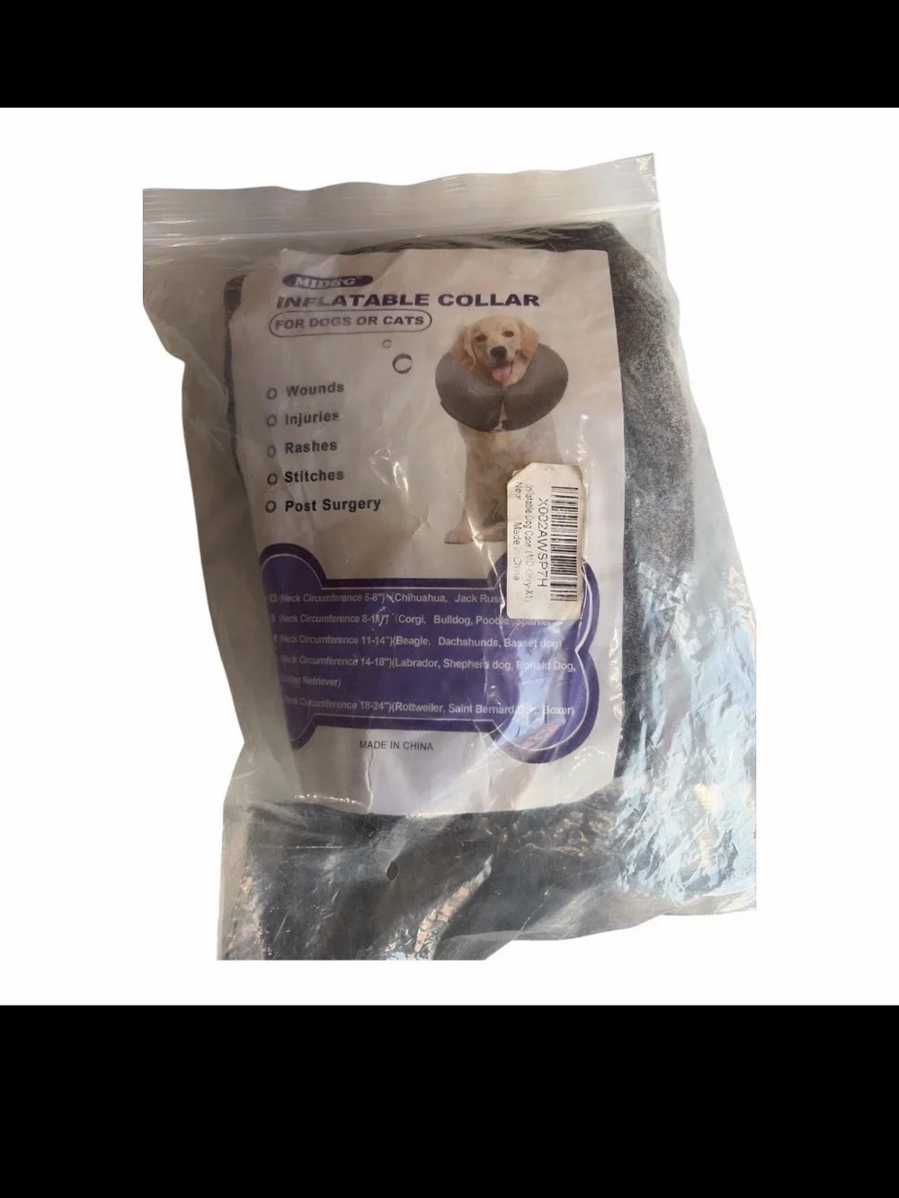 🔥 MIDOG Inflatable Recovery Collar XL Dog Cat Post Surgery Protective Cone Gray🔥